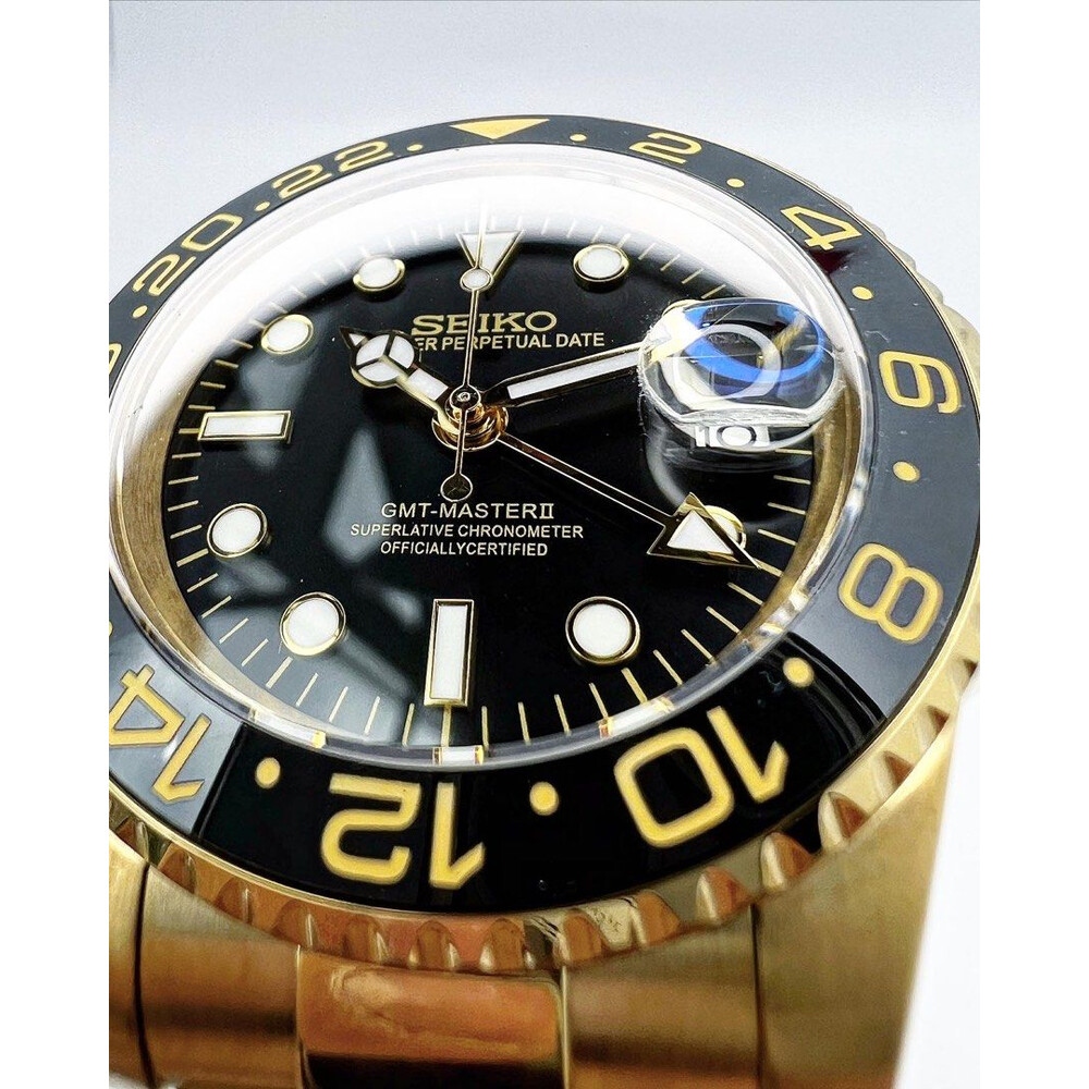 Custom Seiko Mod • Black Gold GMT Master II • 40mm - E&S Watches